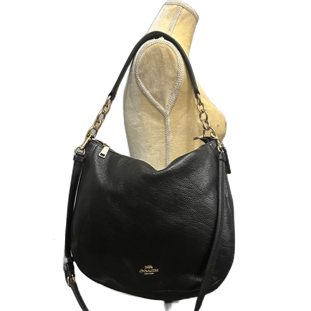 Excellent Coach Elle Hobo Shoulder Black Leather Crossbody Bag MSRP $478